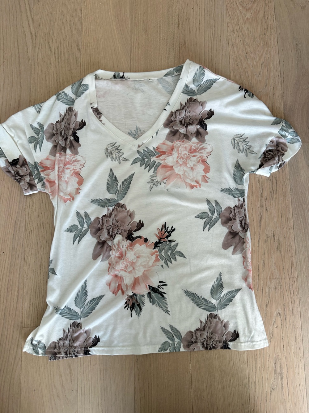 Floral V Neck Women’s Top - Blush & Gray